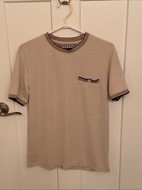Men's Denim & Flower by Ricky Singh Beige Short-Sleeve Crew Neck Shirt, size S